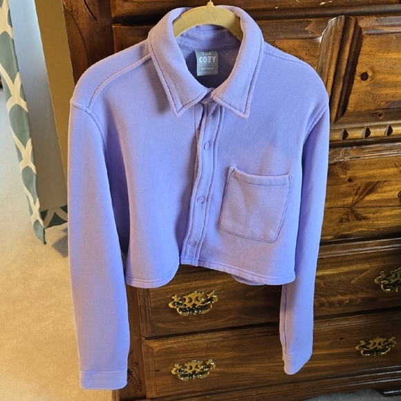 TNA Tops - TNA Oversized Cropped Boyfriend Fleece Button Down Size Small